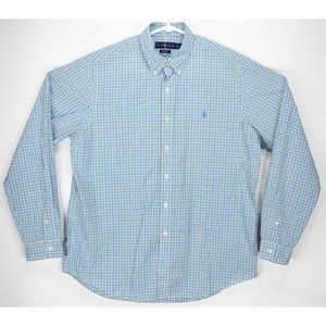 Ralph Lauren Men's Stretch Blue Green Plaid Shirt